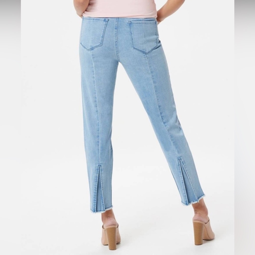 H by Halston Premier Denim Straight Ankle Jeans Pleated Raw Hem,  Sz 10P